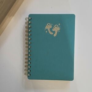 OCS Design Agatha Gold Mushrooms Turquoise Green Medium Spiral Ruled Notebook